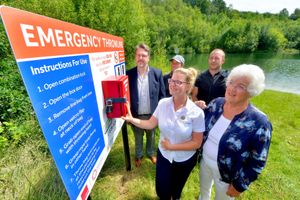 Councillor Hilda Rhodes (far right) at the launch of a new throw line at Telford Blue Pool in 2019.