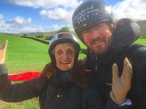 All smiles – Emma enjoys a soft landing