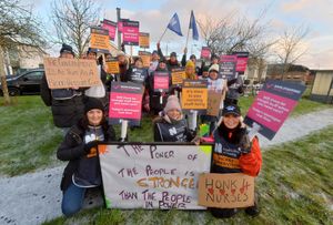 Nurses on the picket line outside the Robert Jones and Agnes Hunt Orthopaedic Hospital