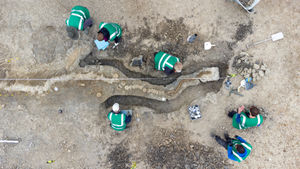 Palaeontologists working on the Ichthyosaur skeleton found at Rutland Water Nature Reserve. Picture: Anglian Water