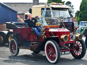 Edward Goddard and Allan Owen in a 1910 Stanley steam car