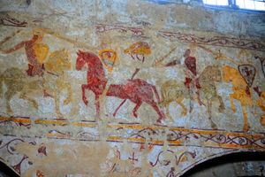 A close up of the amazing wall art dated 1220.