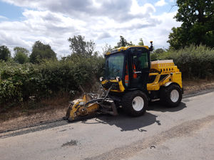 A Multihog planer machine used to repair a road near Stapleton in Shropshire. Picture: LDRS