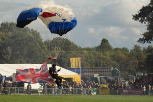 Safely coming down to land in the main ring was one member of the Parachute Display team, who thrilled the crowds on Saturday. Image by Andy Compton