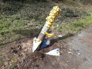 Flowers were left at the scene where the car crashed into the lamppost