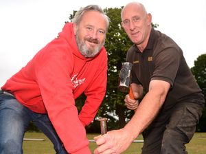 Festival organiser, Darren Wood (left) with Darren Hart of Jackson's Marquee Hire preparing for the return of the Water's Edge Festival this weekend