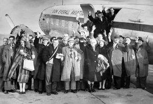 Wolves fans board a Don Everall plane at Elmdon on their way to a cup tie at Newcastle in January 1960. 