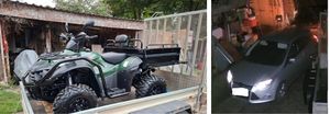 Police have asked for information after a quad bke was stolen from a shed in Rugeley. Pictured is the quad bike, and the vehicle that is suspected to have been involved