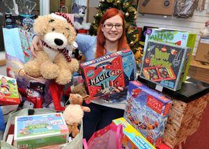 Rachel Lewis of Hope House children's hospice with some of the gifts