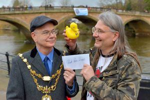 Duck Race winner Andy McDonald (right), with Bewdley Mayor Councillor Roger Coleman