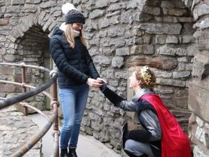 Supporting image for story: Man dresses as prince and proposes to girlfriend at Dudley Castle