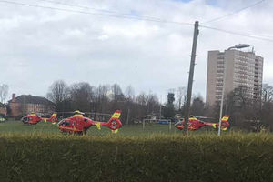 Three air ambulances landed at Warstones Green. Photo: Kerry Siau