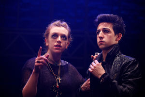 Rebecca Lee (Friar) and Stuart Wilde (Romeo) in Romeo and Juliet. The Watermill Theatre. Photo by: Philip Tull