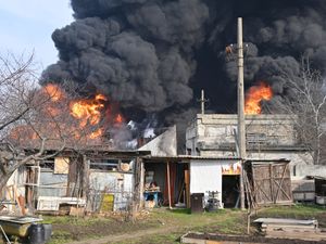 Fuel reservoirs on fire following a Russian drone attack near Odesa, Ukraine