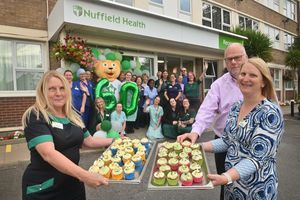 Pippa Parry, Shrewsbury's Nuffield Hospital's Director of Clinical Services, with Director of Operations Rachel Heath, and Hospital Director David Wells, at the celebration of the site's 60th birthday.
