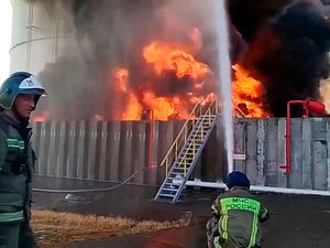 Supporting image for story: Ukraine claims responsibility for attack on Russian oil storage tanks