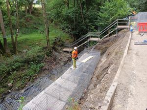The progress on work to repair the landslip on the A488.