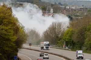 Smoke continues to drift across the M54 on Tuesday morning