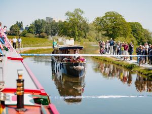 Supporting image for story: In Pictures: Montgomery Canal officially re-opens with a sea shanty as boat slices through ribbon