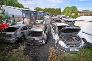 Burnt out cars at AEM group, St George's, after the blaze