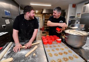 Luke Shuker and Andrew Kemp share a joke