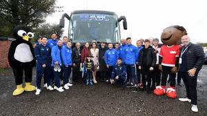 Competition winners Nikki Fitzmaurice, Rob Fitzmaurice and Ethan Dickens, aged 5, from Bentley, centre, who won the chance to have their picture taken with the TV stars and Miss England Bhasha Mukherjee