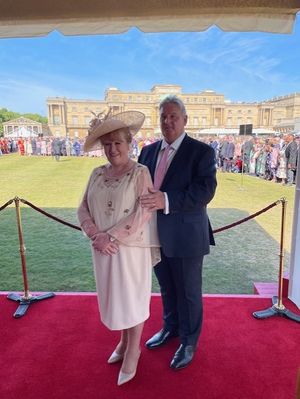 Mrs. Ferron-Evans with her husband Giles Evans in The Royal Tea Tent.