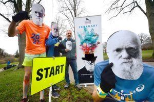 Parkrunners wearing Charles Darwin masks to celebrate the start of the festival