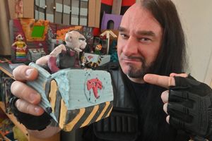 Nick J Townsend, of WEAK13 metal band, with his claymation figures which feature in a music video for his band's single, which has been selected for film festivals