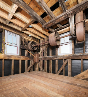 Shrewsbury Flaxmill Maltings' hoist elavator machinery inside the Jubilee Tower