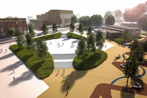 An artist's impression of the cleared Hippodrome site, looking towards the old Odeon cinema on Dudley's Castle Hill