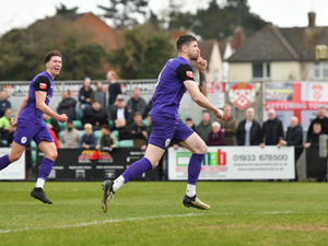 Matty Stenson, who scored at Kettering just a matter of weeks ago, will hope to silence the Kettering fans again when the two teams meet in Monday's Southern Central Premier play-off final (Picture: Kieren Griffin Photography)