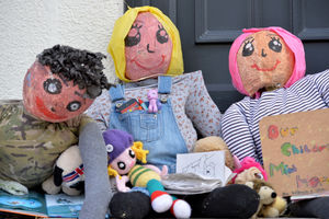 Hinstock is holding a scarecrow trail to keep kids entertained and raise money for good causes. The theme is 'lockdown heroes'. Pictured, hero children