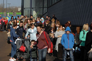 Queues of people wait for the opening of the refurbished Telford Ice Rink in 2013.