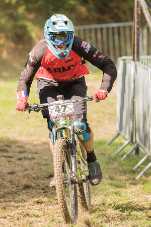 A British army rider on the tri service 2018 Downhill Mountain Bike event
Photo: Corporal Sam Jenkins