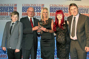 Winners from Elegent Finishing Touches, from left, Oliver Gwilliam, Ian Glennister, of Lanyon Bowdler, presenting, Jo Sudlow, Harriet Byrne, Keith Sudlow