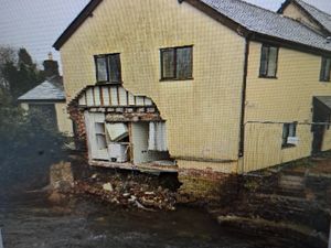 Supporting image for story: Presteigne property which partially collapsed into river in 2022 could soon be demolished