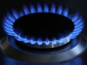 A gas hob burning
