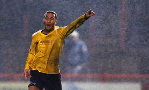 Russell Benjamin of AFC Telford United celebrates after scoring a goal to make it 0-1