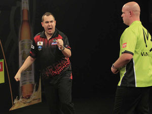 Supporting image for story: Stunning nine-darter puts Kim Huybrechts in darts Grand Slam semi-final