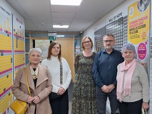 Carol, Annette, Annie, Ges and Margaret at the Wall of Hope