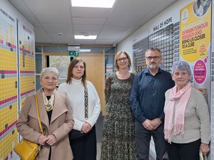 Carol, Annette, Annie, Ges and Margaret at the Wall of Hope