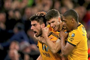 Ruben Neves after scoring for Wolves against Liverpool in round three (AMA)