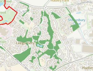 Leegomery\'s extensive open space is recognised as a Green Guarantee area by Telford & Wrekin Council