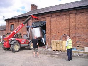 Lifting the barrels into Ludlow Brewery
