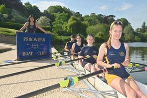 Pengwern Boat Club where they are getting ready for the annual Regatta. Pictured is coach Rosie Allen with Elizabeth Selman, Tara Taylor, Bethan Crowther and Will Holland. Photo: Steve Leath