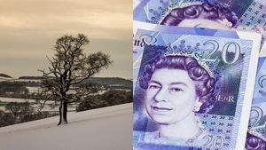 Stock images of snow and cash.