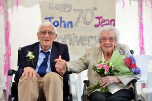 John Cook, 95, and his wife of 70 years, Jean Cook, 90, celebrate their platinum wedding anniversary at Bradeney House, Worfield 