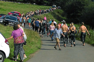 Almost 150 swimmers took part in the annual open water race in Shrewsburys River Severn