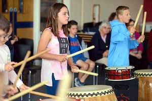 Supporting image for story: Video and pictures: Big bash as children return to school for drumming sessions
